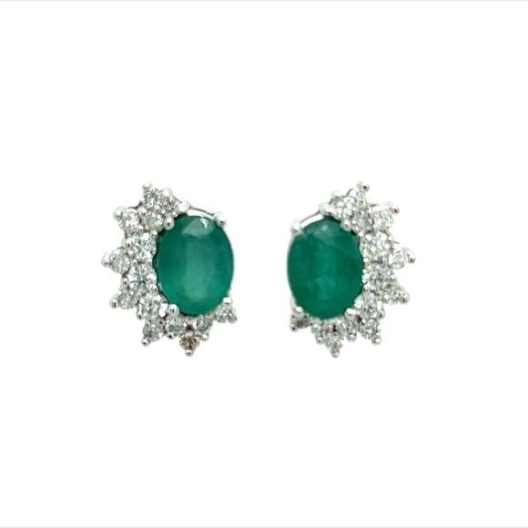 Natural Emerald Diamond Earrings 14k W Gold 2.77 TCW Certified $6,950 211898 - Picture 6 of 7